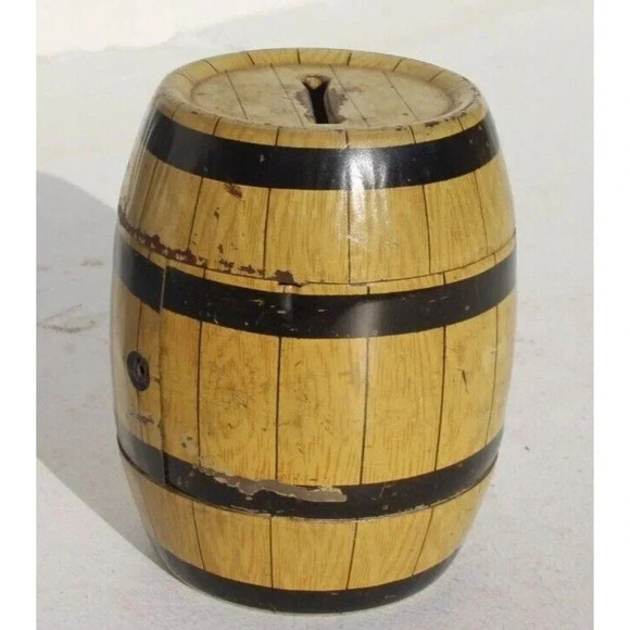 Vintage J. Chein Tin Litho Bank Happy Days Barrel Toy - Picture 2 of 4